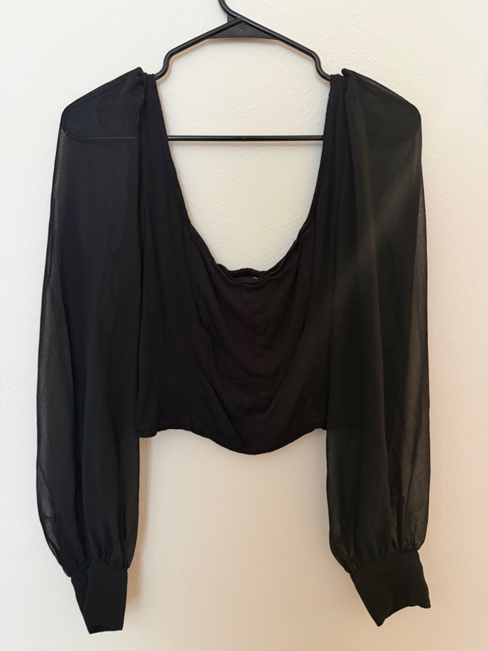 Urban Outfitters Black Sheer Long-Sleeve Draped Crop Top